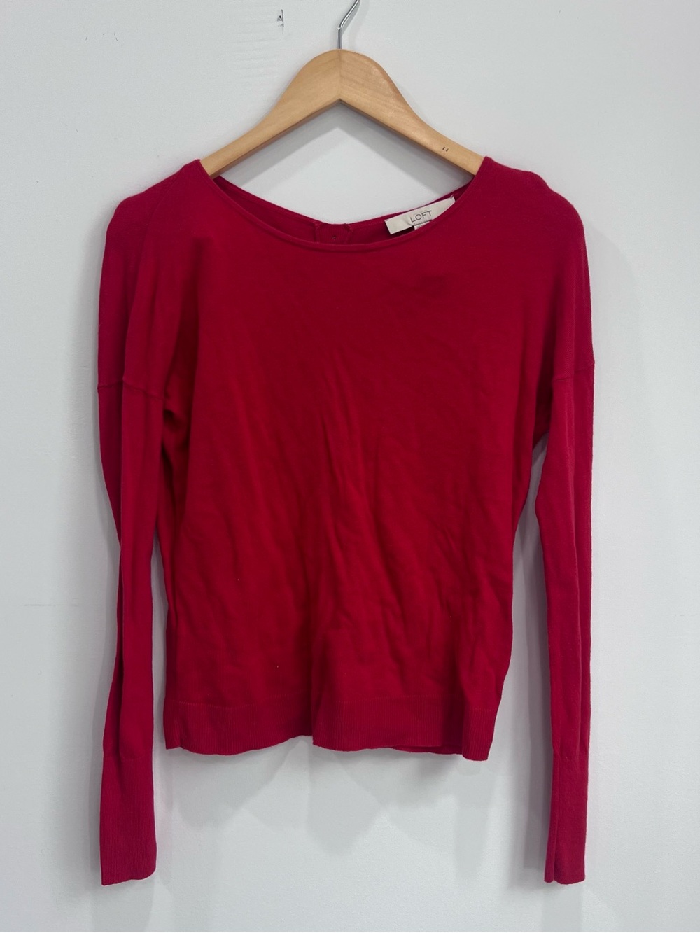 LOFT Cranberry Red Long-Sleeve Crewneck Top
